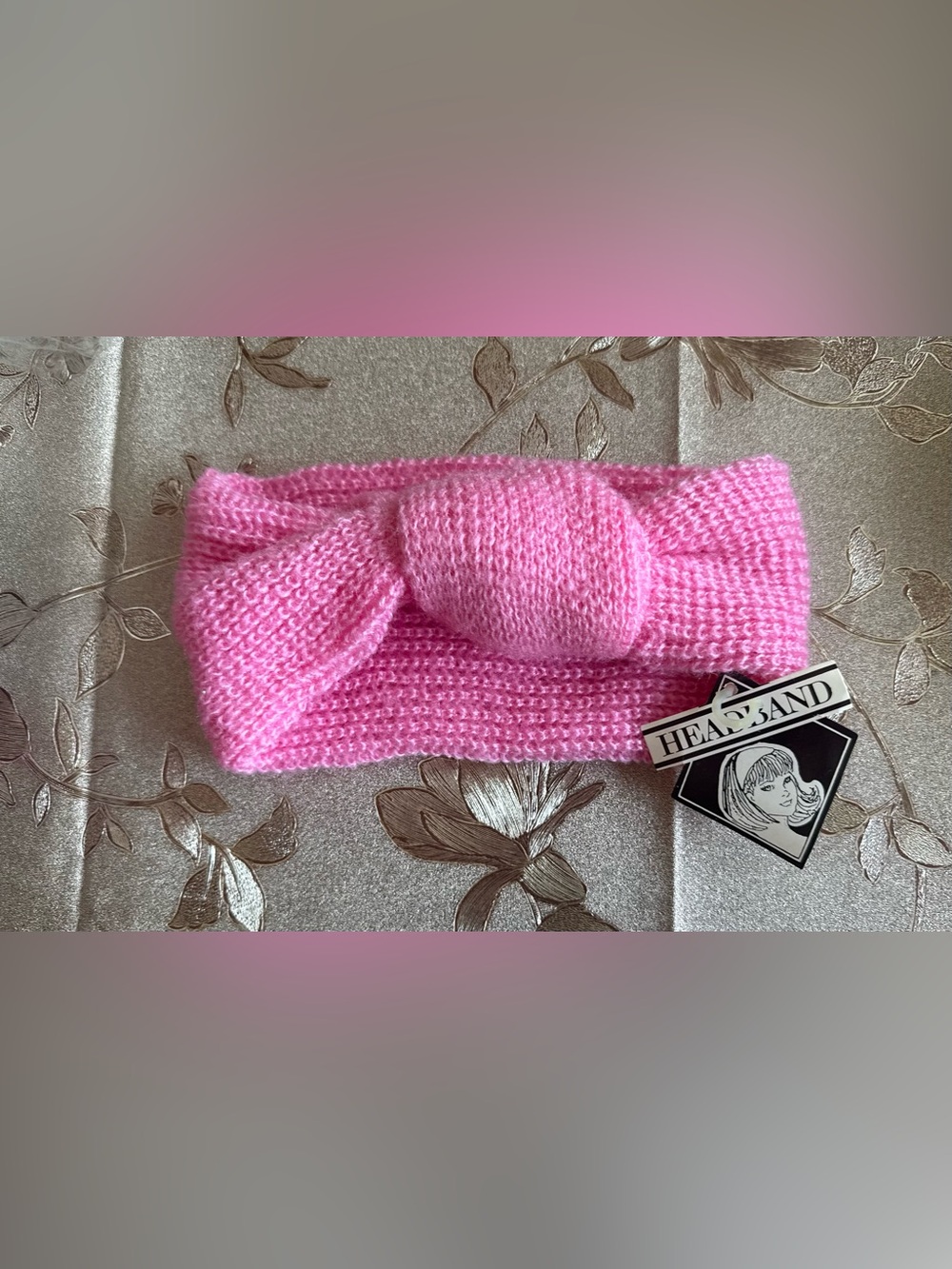 2 NWT Dead Stock Headbands Pink and Purple Knitted Bow Stretch Ear Warmers